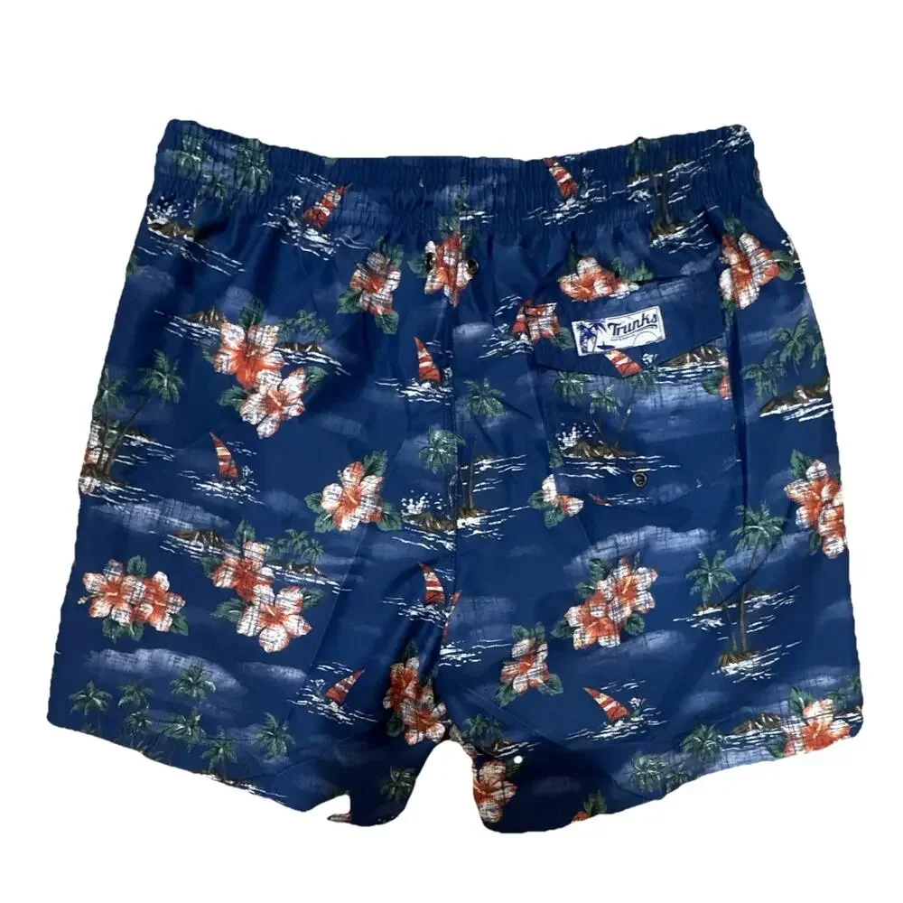 Trunks Surf & Swim Co. Men’s Blue Tropical Floral Swim Trunks L Drawstring Lined